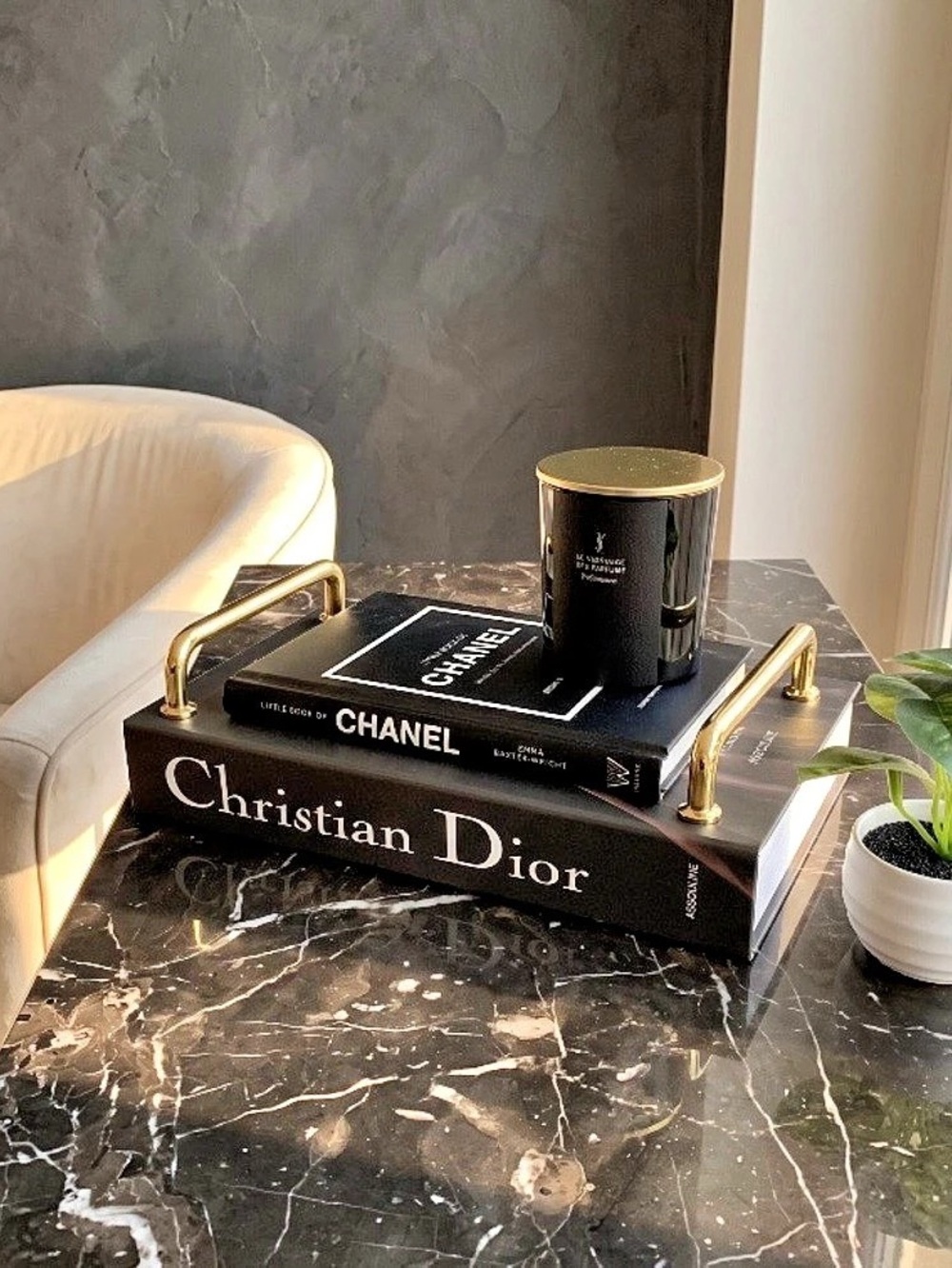 Dior Assouline Decorative Display Tray with Little Book of Chanel & YSL Candle